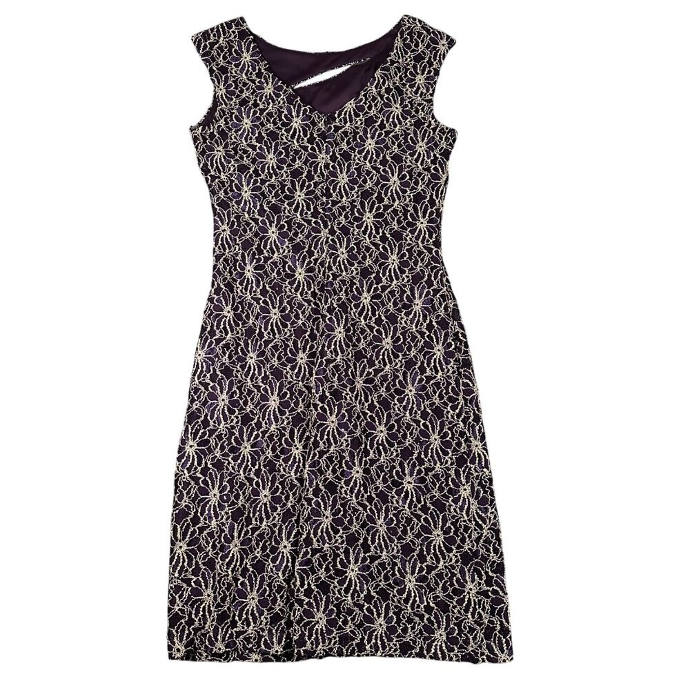 Connected Apparel Womens 8 Purple Sequin Lace Sleeveless V-Back Evening Dress - Picture 8 of 10